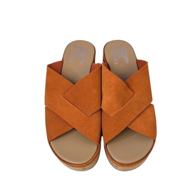 Sorel Womens Cameron Platform Mules, Leather Suede, Slide, Orange, Size 6.5 - Picture 8 of 9